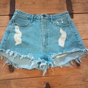 Show Me Your Mumu Mumu Blue Houston Distressed Blue Denim Women Shorts Size 28